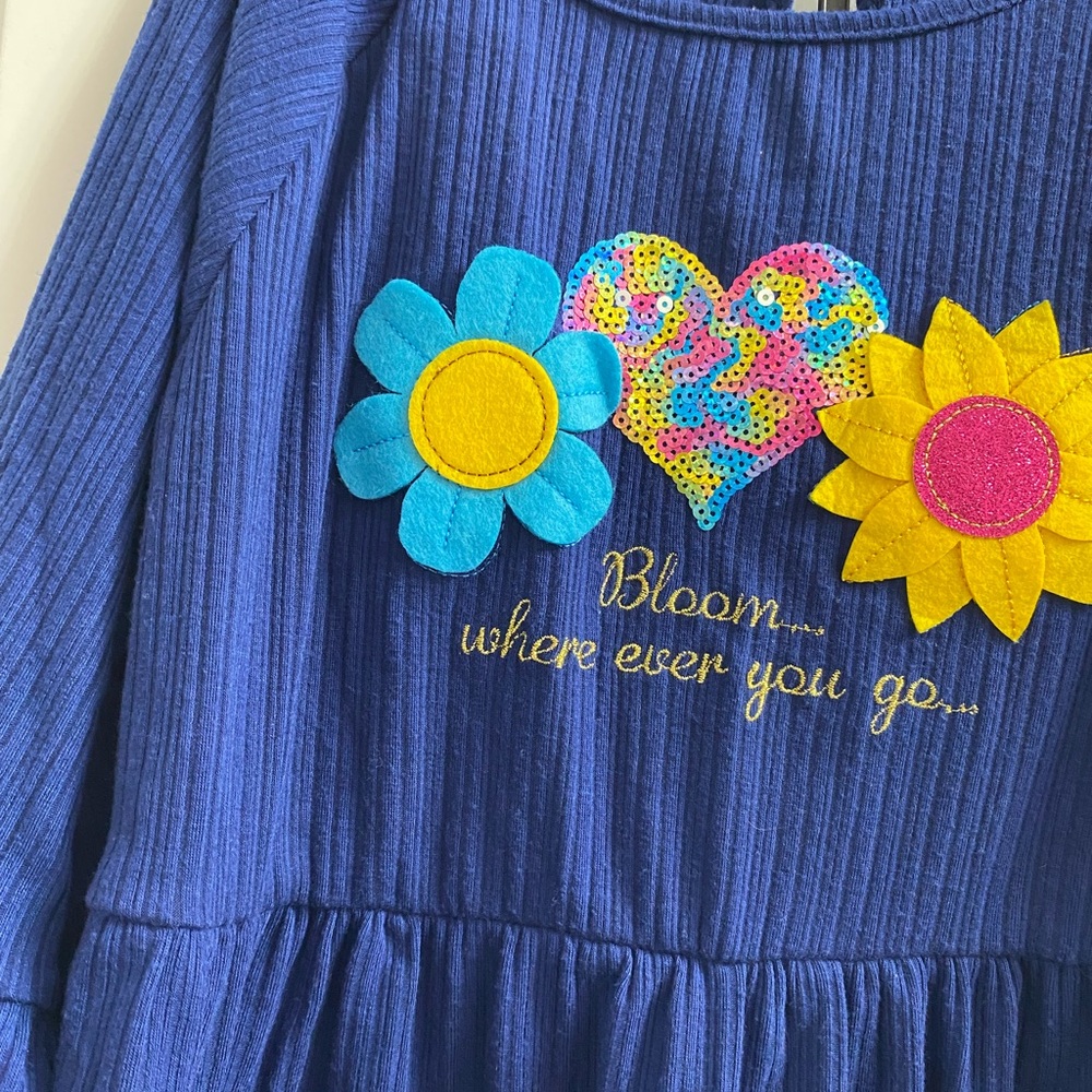 Rare Editions Blue Dress with Colorful Appliques
